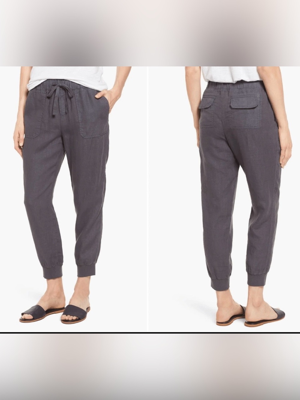 Caslon Linen Jogger Pants Dark Gray Comfort Elastic Waist Drawstring Small NWT